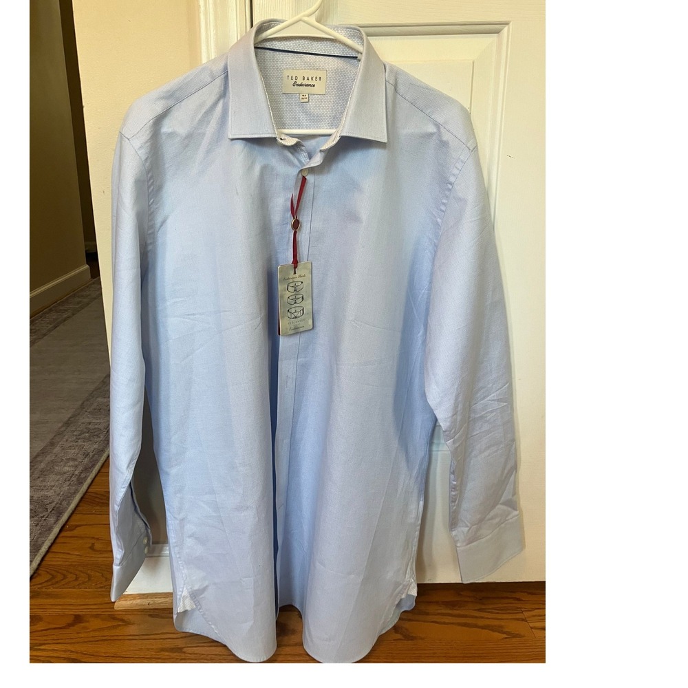 Ted Baker Endurance Mens Dress Shirt Light Blue 16.5 32/33 Cotton Micro Pattern